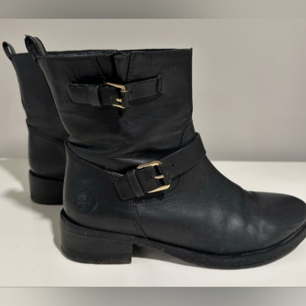 Tory Burch Black Leather Moto Boots